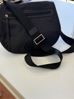 Tory Burch Black Nylon Saddle Crossbody with Gold-Tone Accent